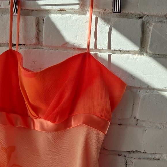 spaghetti Strap Orange Floral Slip Dress with draped hem Y2K - Picture 3 of 7